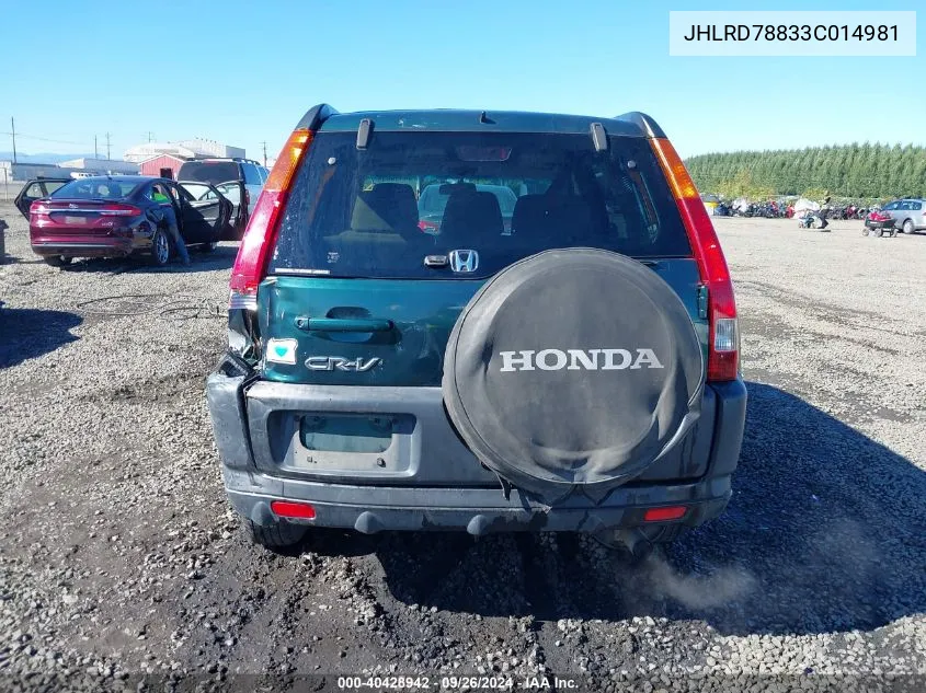 2003 Honda Cr-V Ex VIN: JHLRD78833C014981 Lot: 40428942