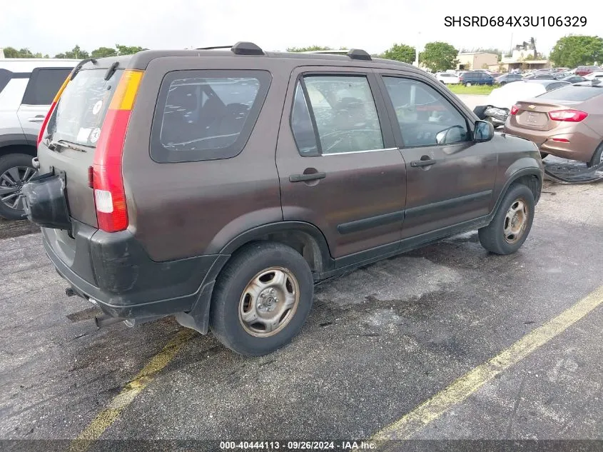 2003 Honda Cr-V Lx VIN: SHSRD684X3U106329 Lot: 40444113