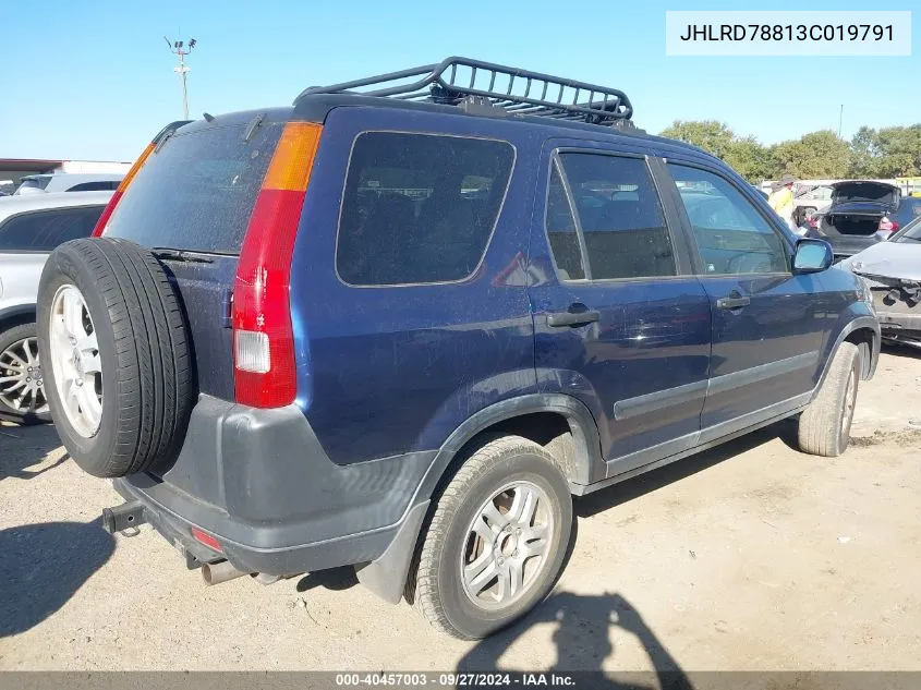 2003 Honda Cr-V Ex VIN: JHLRD78813C019791 Lot: 40457003