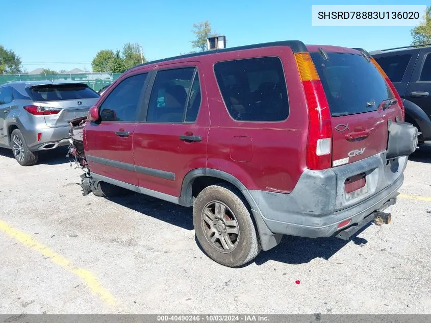 2003 Honda Cr-V Ex VIN: SHSRD78883U136020 Lot: 40490246