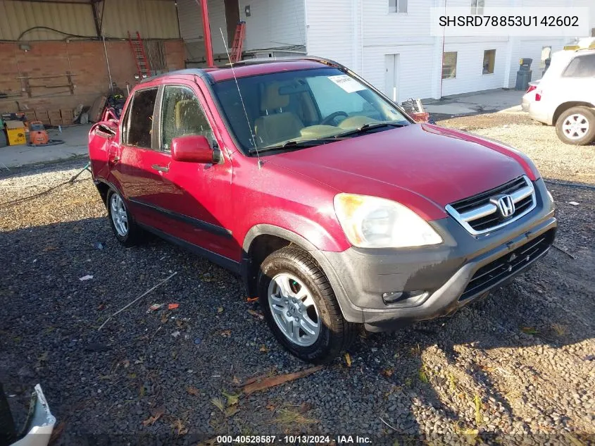 2003 Honda Cr-V Ex VIN: SHSRD78853U142602 Lot: 40528587