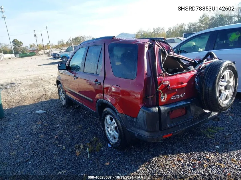 2003 Honda Cr-V Ex VIN: SHSRD78853U142602 Lot: 40528587