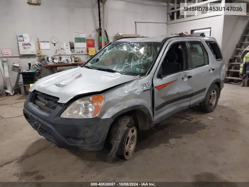 2003 Honda Cr-V Lx VIN: SHSRD78453U147036 Lot: 40538057