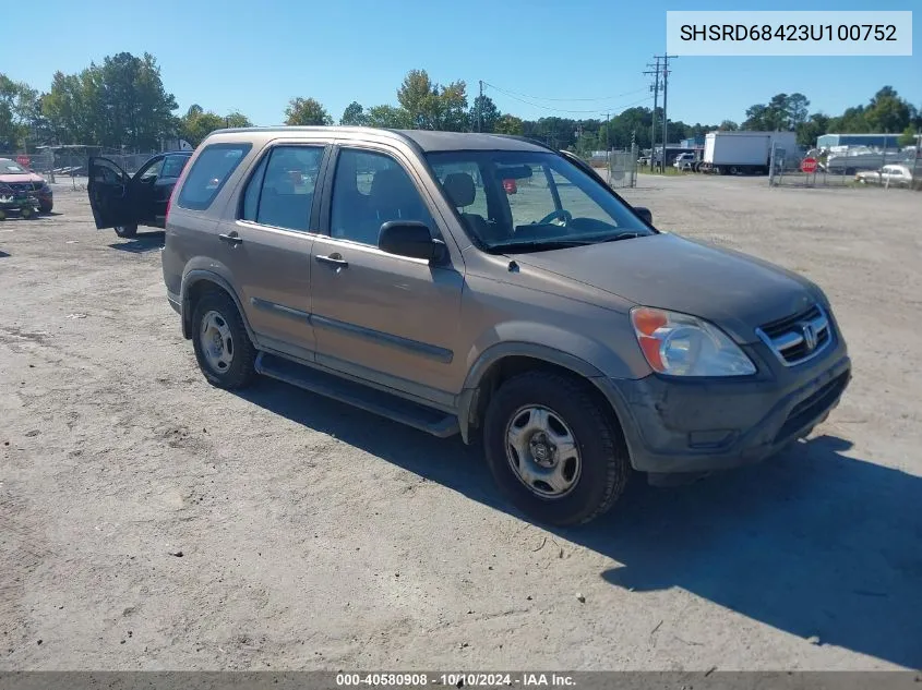 2003 Honda Cr-V Lx VIN: SHSRD68423U100752 Lot: 40580908