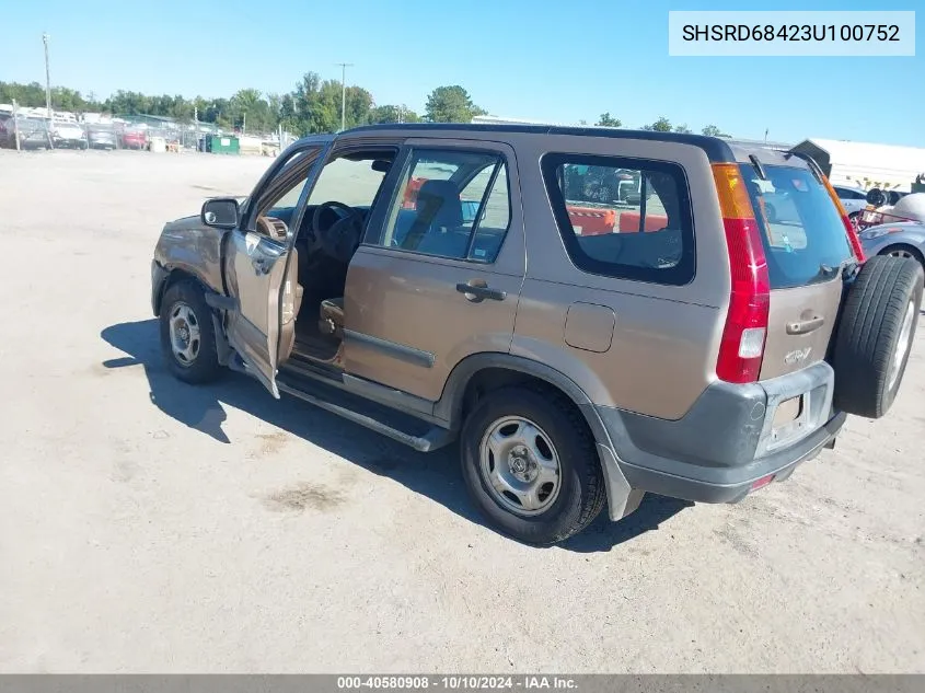 2003 Honda Cr-V Lx VIN: SHSRD68423U100752 Lot: 40580908