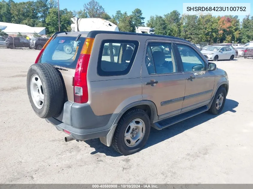 2003 Honda Cr-V Lx VIN: SHSRD68423U100752 Lot: 40580908