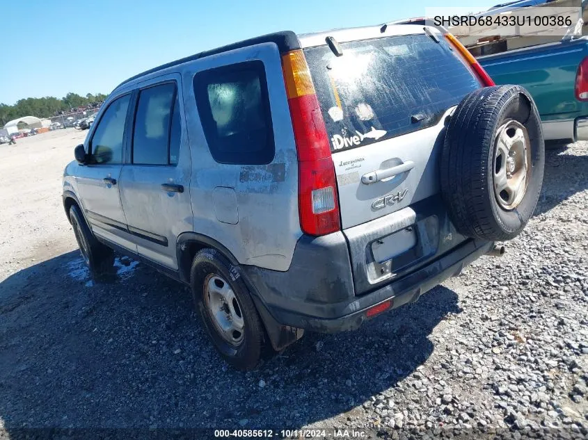 2003 Honda Cr-V Lx VIN: SHSRD68433U100386 Lot: 40585612