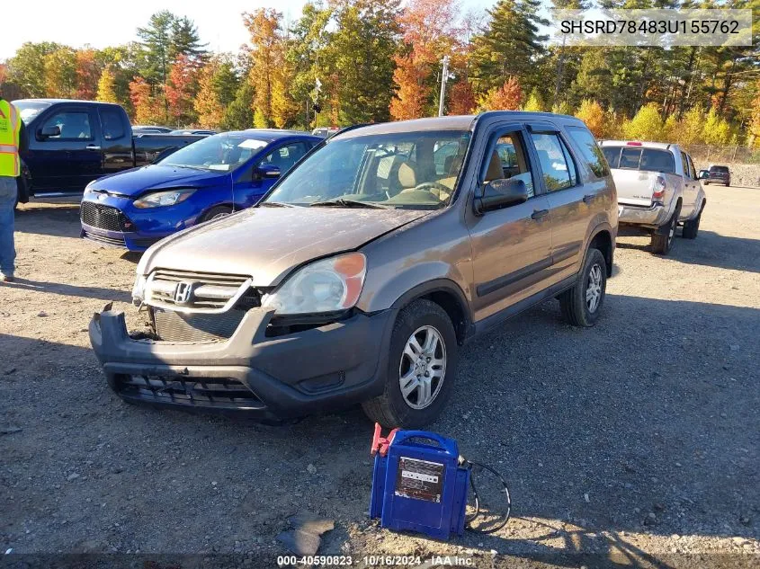 2003 Honda Cr-V Lx VIN: SHSRD78483U155762 Lot: 40590823