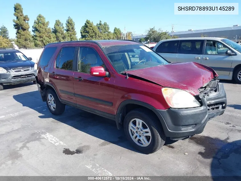 2003 Honda Cr-V Ex VIN: SHSRD78893U145289 Lot: 40612572