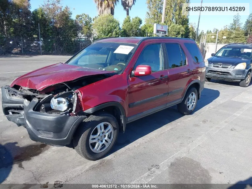 2003 Honda Cr-V Ex VIN: SHSRD78893U145289 Lot: 40612572