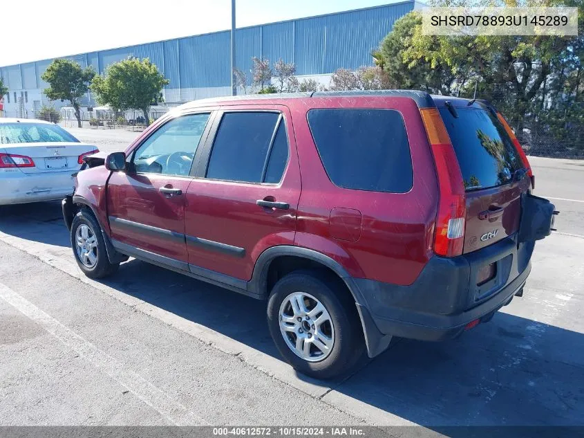 2003 Honda Cr-V Ex VIN: SHSRD78893U145289 Lot: 40612572