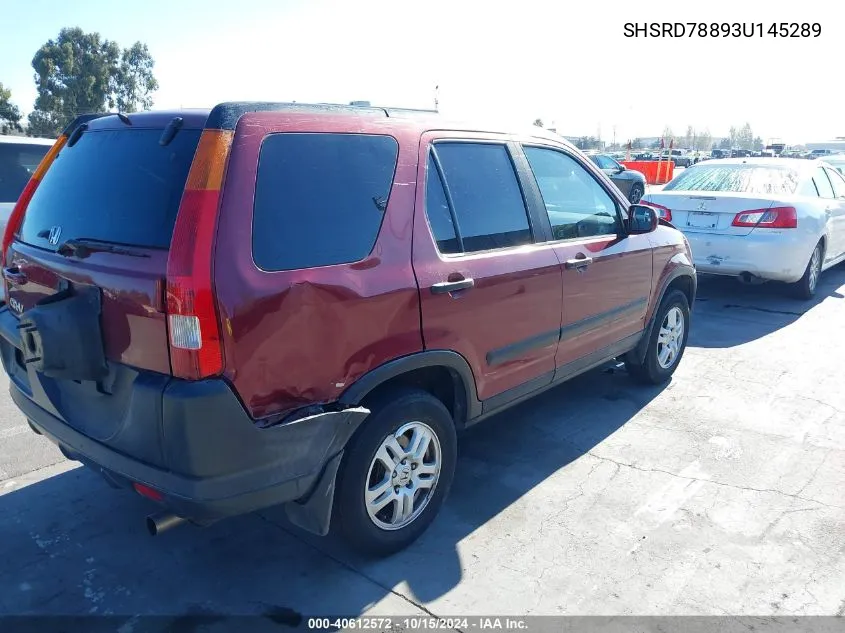 2003 Honda Cr-V Ex VIN: SHSRD78893U145289 Lot: 40612572