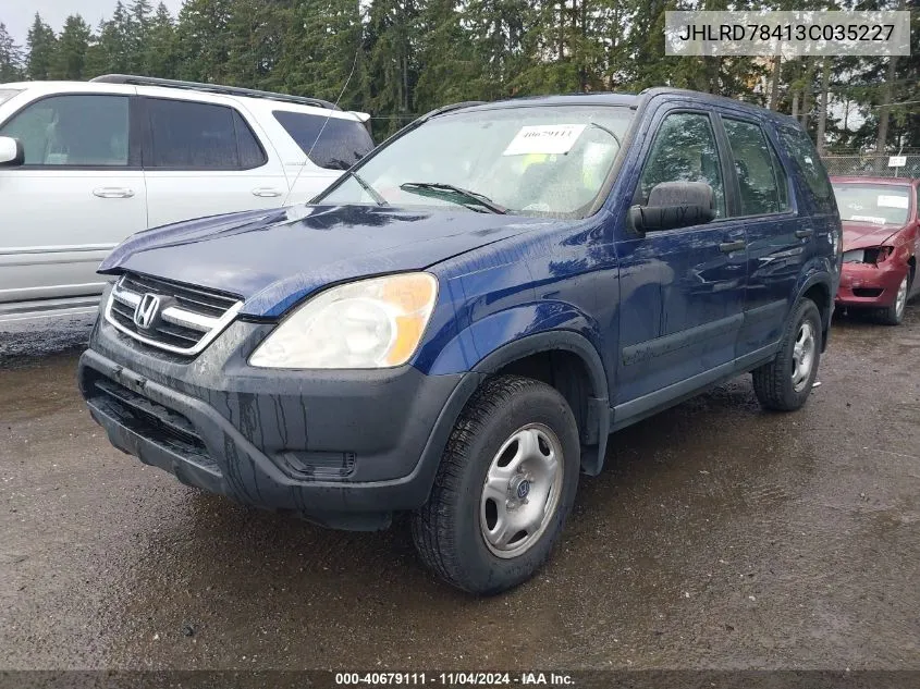 2003 Honda Cr-V Lx VIN: JHLRD78413C035227 Lot: 40679111