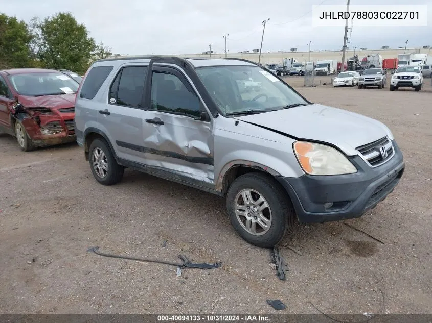 2003 Honda Cr-V Ex VIN: JHLRD78803C022701 Lot: 40694133