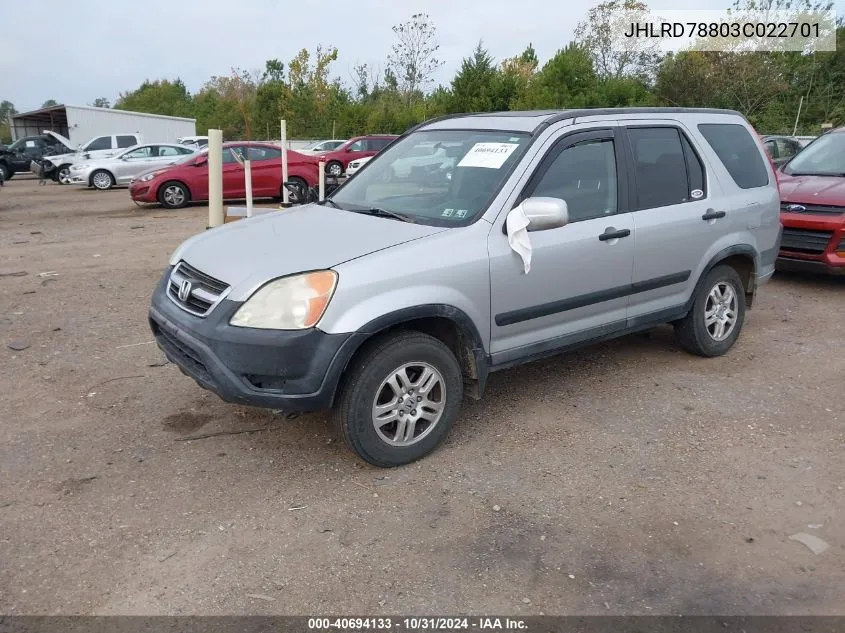 2003 Honda Cr-V Ex VIN: JHLRD78803C022701 Lot: 40694133