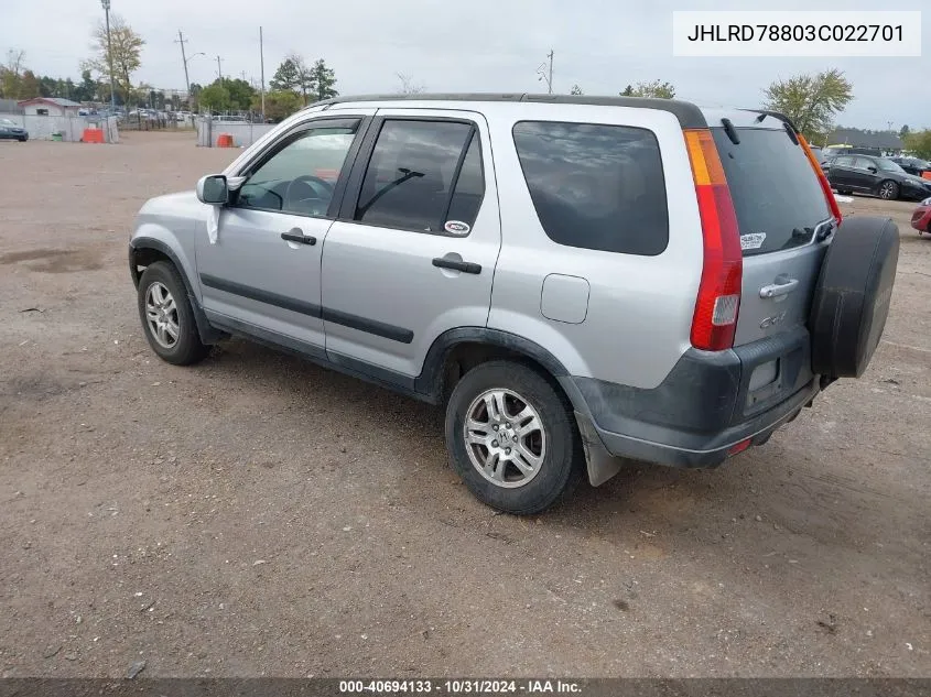 2003 Honda Cr-V Ex VIN: JHLRD78803C022701 Lot: 40694133