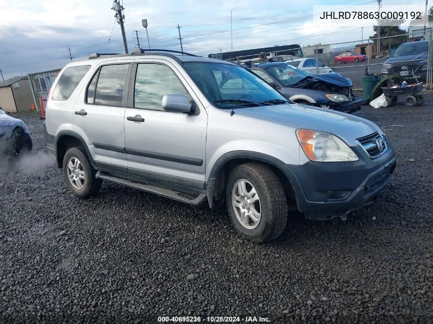 2003 Honda Cr-V Ex VIN: JHLRD78863C009192 Lot: 40695236