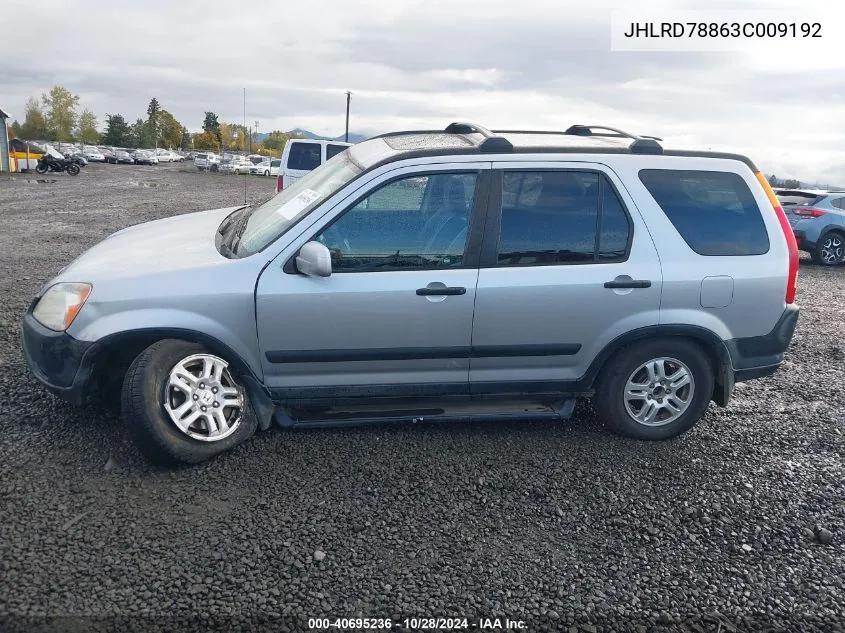 2003 Honda Cr-V Ex VIN: JHLRD78863C009192 Lot: 40695236