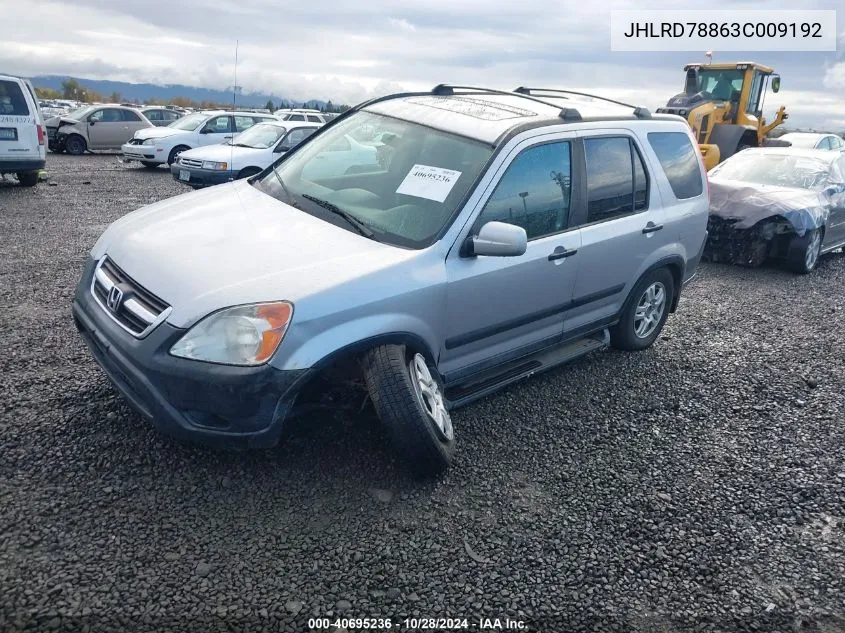 2003 Honda Cr-V Ex VIN: JHLRD78863C009192 Lot: 40695236