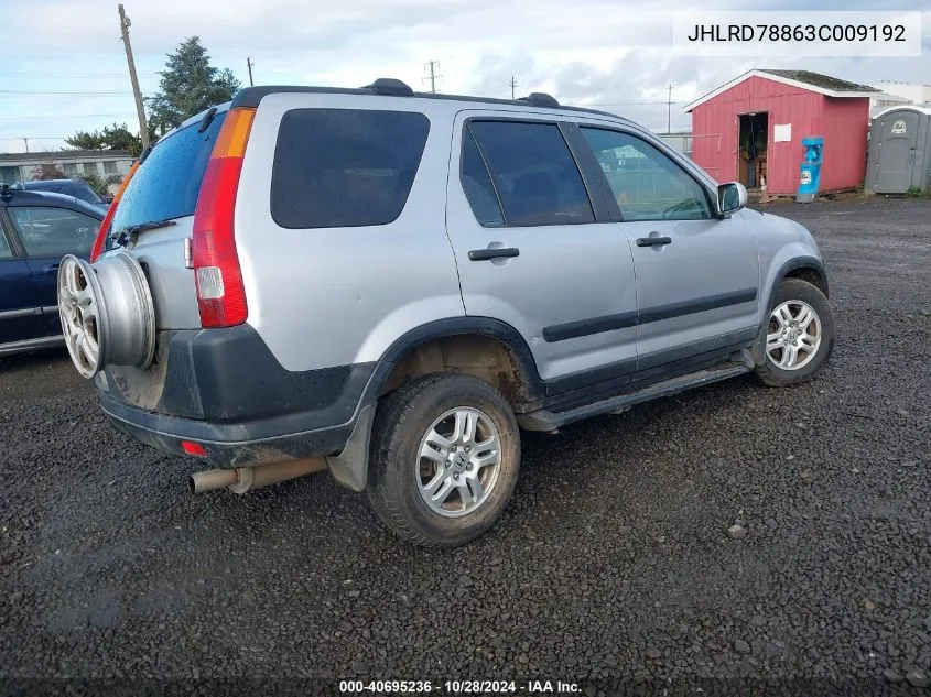 2003 Honda Cr-V Ex VIN: JHLRD78863C009192 Lot: 40695236