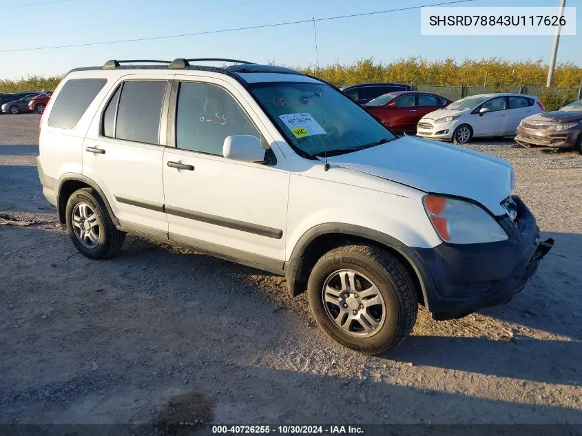 2003 Honda Cr-V Ex VIN: SHSRD78843U117626 Lot: 40726255