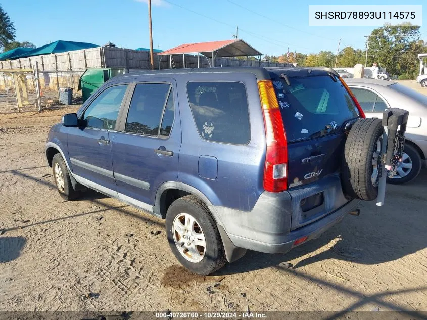 2003 Honda Cr-V Ex VIN: SHSRD78893U114575 Lot: 40726760