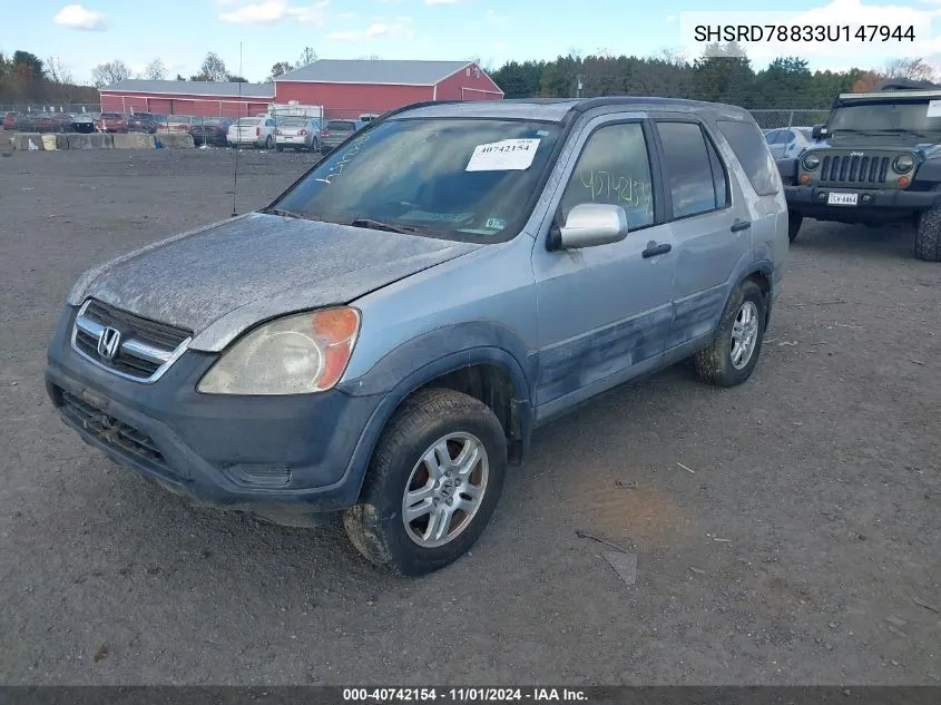 2003 Honda Cr-V Ex VIN: SHSRD78833U147944 Lot: 40742154