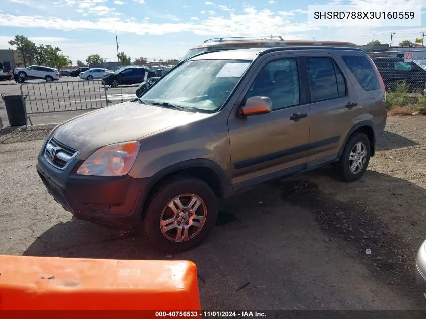 2003 Honda Cr-V Ex VIN: SHSRD788X3U160559 Lot: 40756533