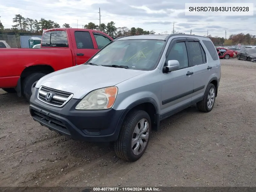 2003 Honda Cr-V Ex VIN: SHSRD78843U105928 Lot: 40779077