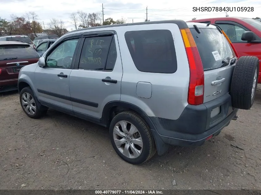 2003 Honda Cr-V Ex VIN: SHSRD78843U105928 Lot: 40779077