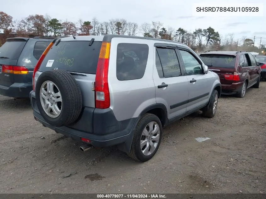 2003 Honda Cr-V Ex VIN: SHSRD78843U105928 Lot: 40779077