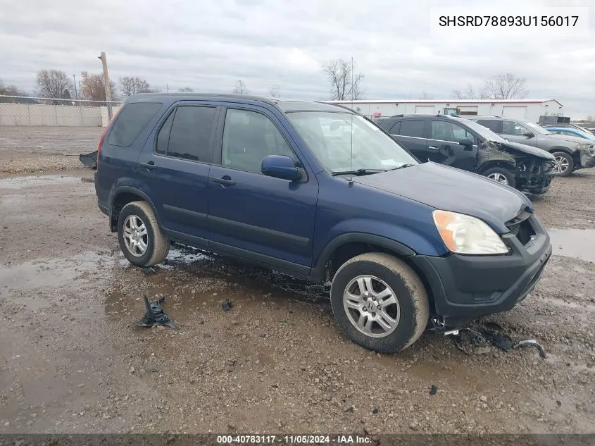 2003 Honda Cr-V Ex VIN: SHSRD78893U156017 Lot: 40783117