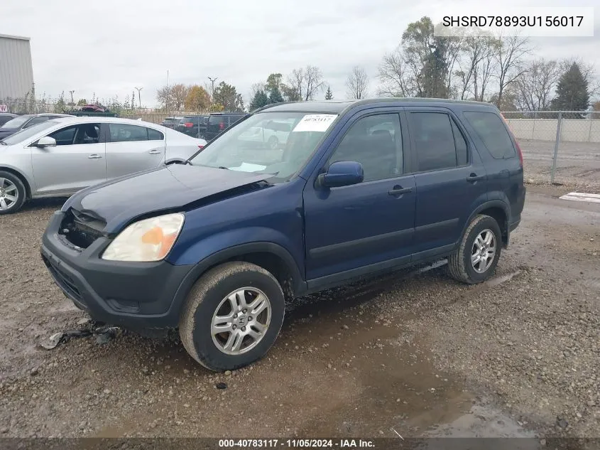 2003 Honda Cr-V Ex VIN: SHSRD78893U156017 Lot: 40783117