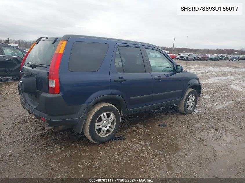 2003 Honda Cr-V Ex VIN: SHSRD78893U156017 Lot: 40783117