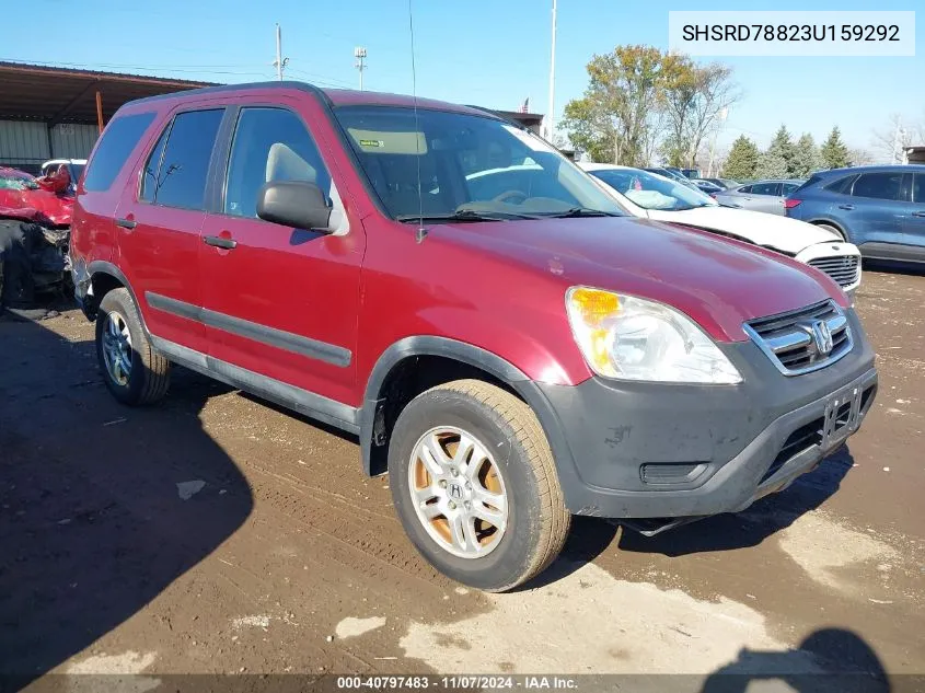 2003 Honda Cr-V Ex VIN: SHSRD78823U159292 Lot: 40797483