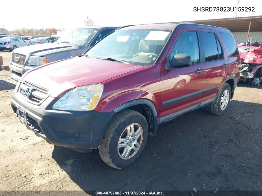 2003 Honda Cr-V Ex VIN: SHSRD78823U159292 Lot: 40797483