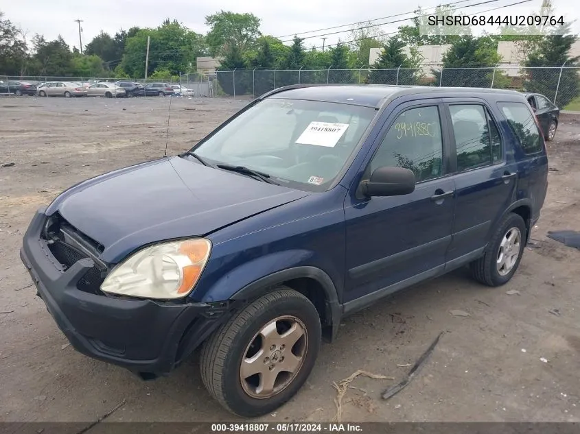 2004 Honda Cr-V Lx VIN: SHSRD68444U209764 Lot: 39418807