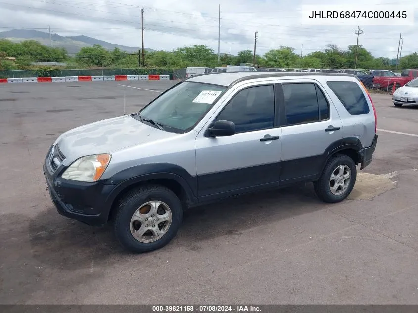 2004 Honda Cr-V Lx VIN: JHLRD68474C000445 Lot: 39821158