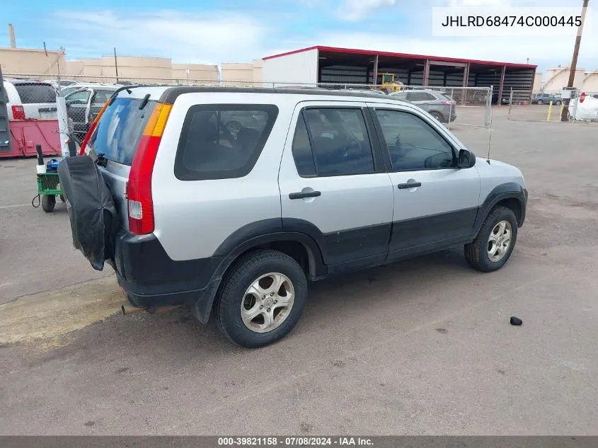 2004 Honda Cr-V Lx VIN: JHLRD68474C000445 Lot: 39821158