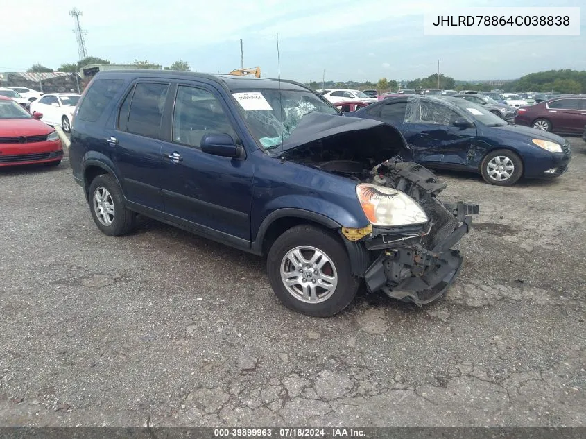 2004 Honda Cr-V Ex VIN: JHLRD78864C038838 Lot: 39899963