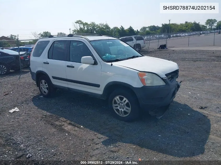 2004 Honda Cr-V Ex VIN: SHSRD78874U202154 Lot: 39952513