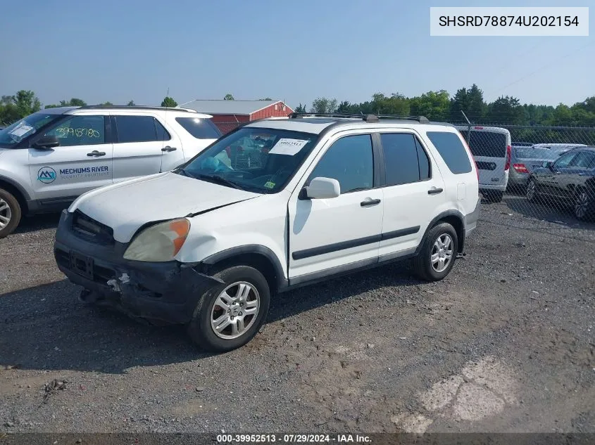 2004 Honda Cr-V Ex VIN: SHSRD78874U202154 Lot: 39952513