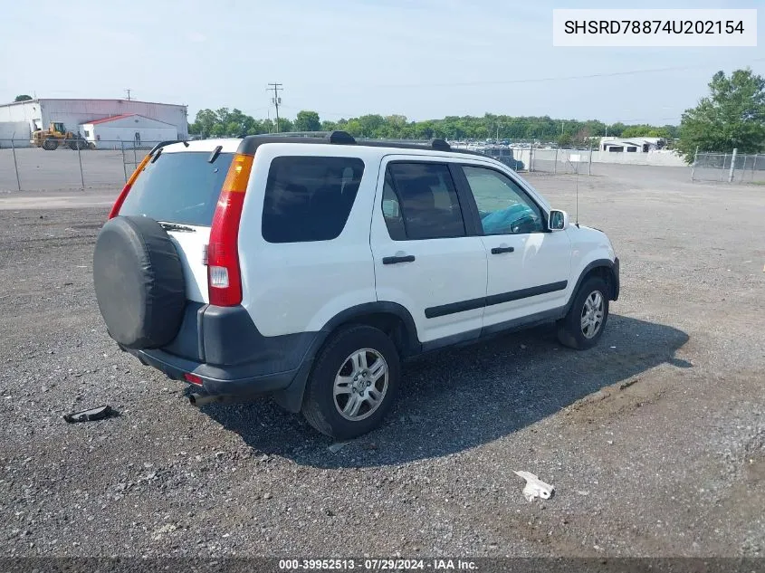 2004 Honda Cr-V Ex VIN: SHSRD78874U202154 Lot: 39952513