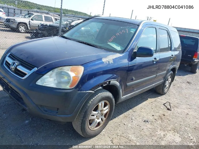 2004 Honda Cr-V Ex VIN: JHLRD78804C041086 Lot: 40049557