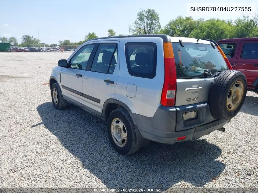 2004 Honda Cr-V Lx VIN: SHSRD78404U227555 Lot: 40164052