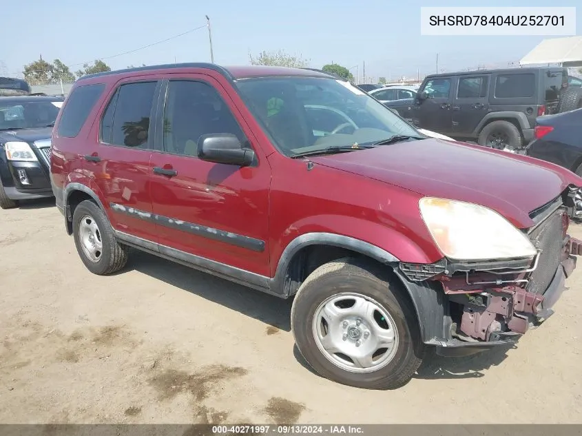 2004 Honda Cr-V Lx VIN: SHSRD78404U252701 Lot: 40271997