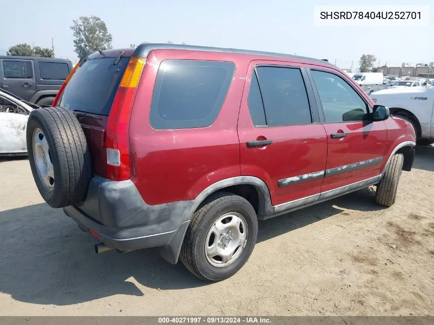 2004 Honda Cr-V Lx VIN: SHSRD78404U252701 Lot: 40271997