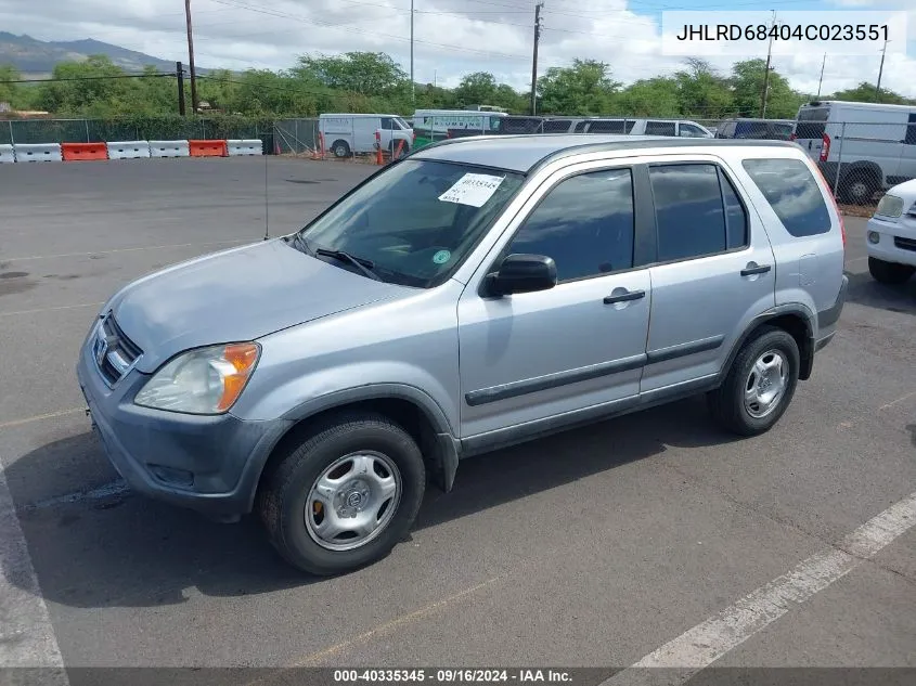 2004 Honda Cr-V Lx VIN: JHLRD68404C023551 Lot: 40335345