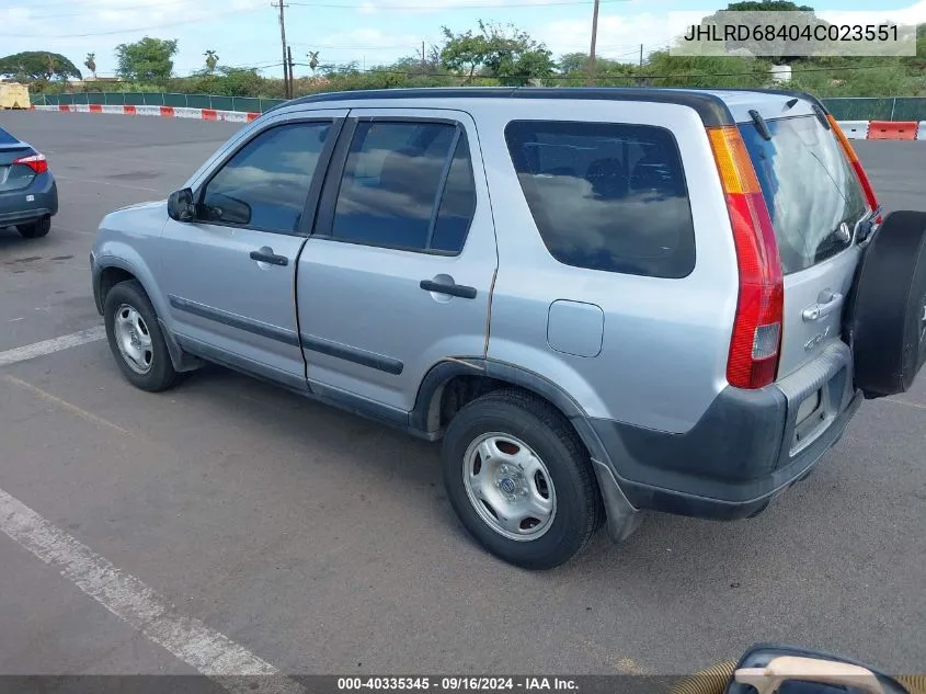 2004 Honda Cr-V Lx VIN: JHLRD68404C023551 Lot: 40335345