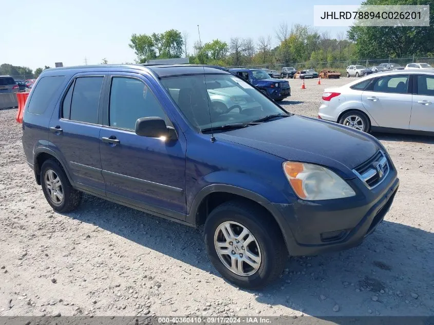 2004 Honda Cr-V Ex VIN: JHLRD78894C026201 Lot: 40360410